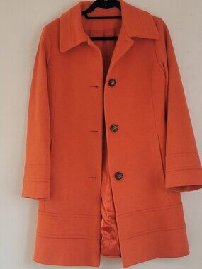 Vintage Orange Wool Coat | Size 8 | Italian Fabric | USA Made | A-Line | Acetate
